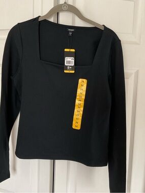 Express Black Square Neck Long Sleeve Top